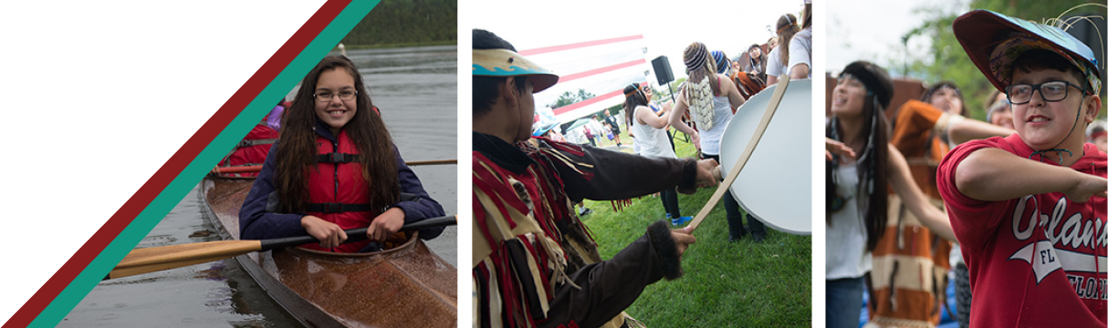 A collage of three images featuring the Unangax people