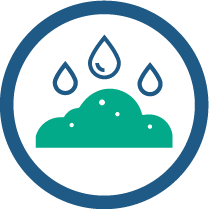 Icon of soil and three water drops enclosed in a circle