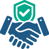 An icon of a handshake and a shield with a checkmark above