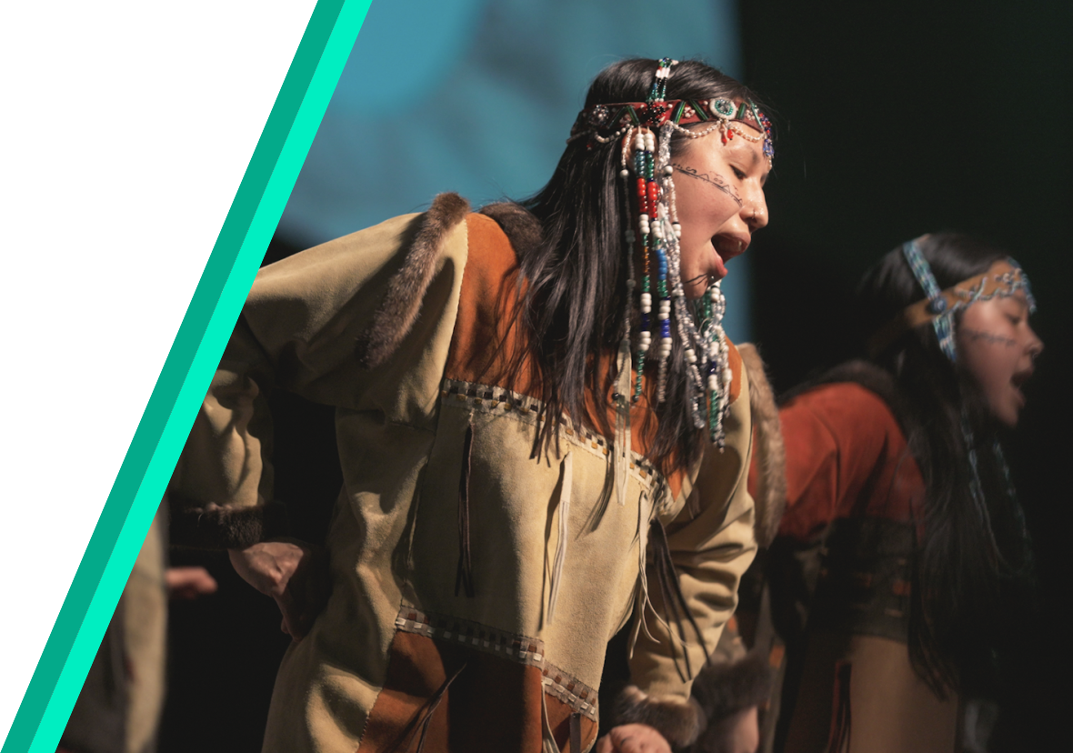 Aleutian women performing in their native costumes